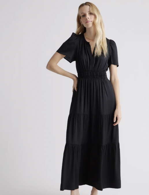 Washable Stretch Silk Tiered Maxi Dress