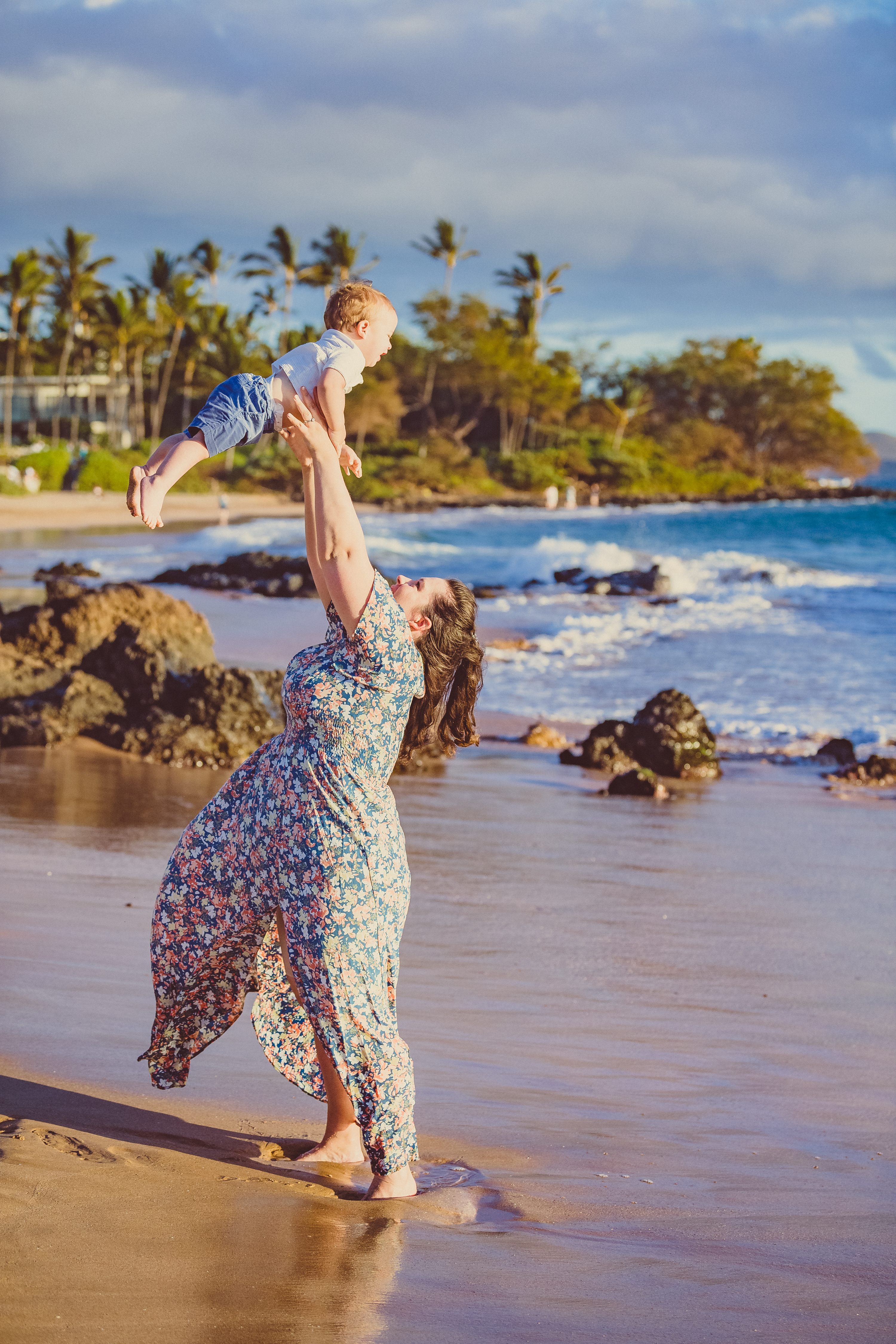 mom and toddler on a beach in maui