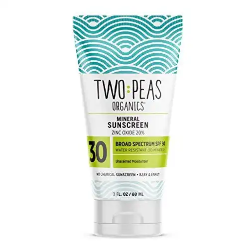 Two Peas Organics - All Natural Organic Sunscreen Lotion - Coral Reef Safe - Baby, Kid & Family Friendly - Chemical Free Mineral Based Formula - Waterproof & Unscented - SPF 30-3oz