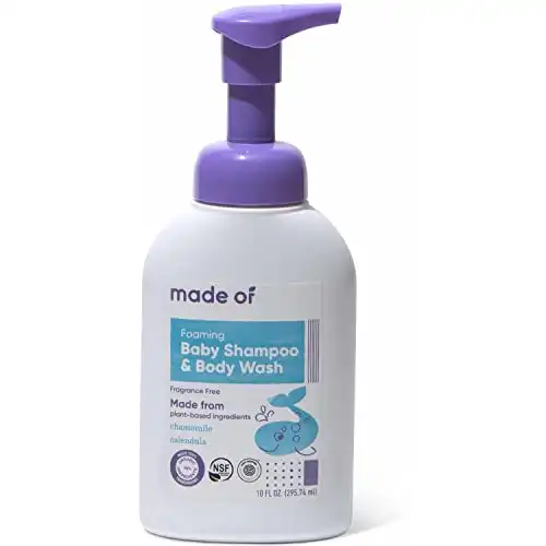 MADE OF Baby Shampoo and Body Wash (10oz) Organic Baby Wash and Shampoo – Soothing Calendula, Chamomile – No Fragrance, Sulfates, Parabens